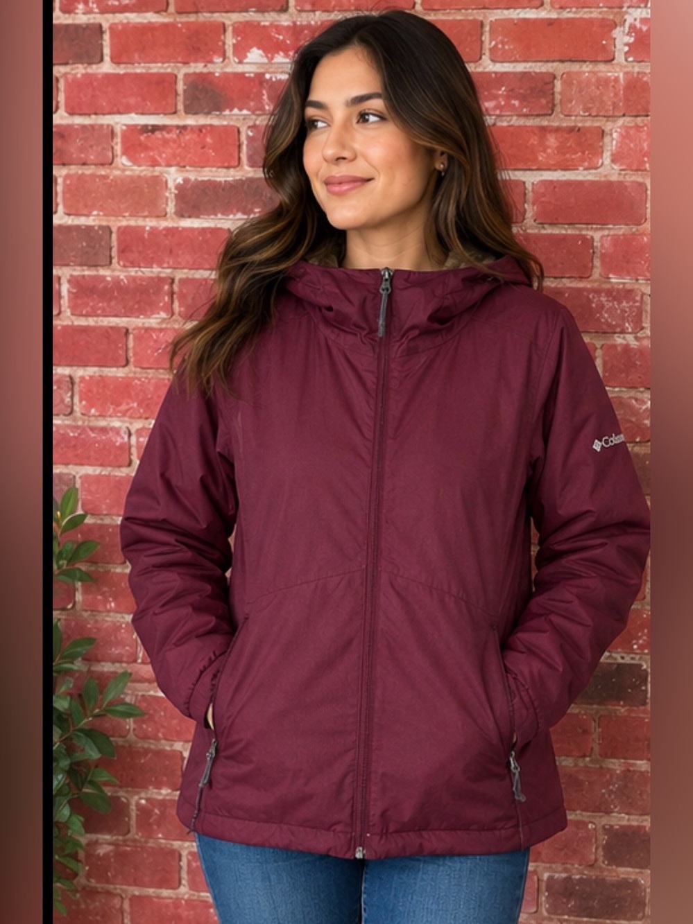 Columbia Women’s Fleece-Lined Hooded Jacket - Burgundy - Size Large